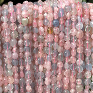 Morganite Beryl 6-8mm nuggets natural gemstone pebble beads 15.5" strand - Oz Beads 