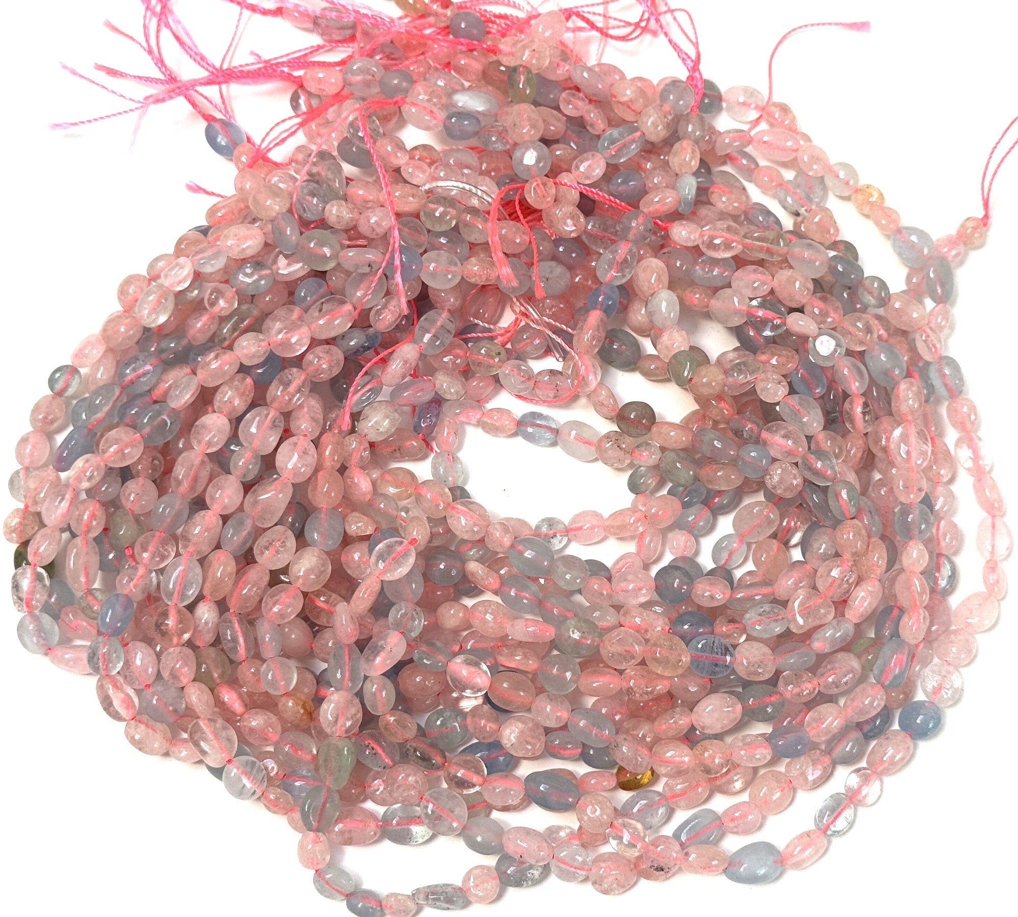 Morganite Beryl 6-8mm nuggets natural gemstone pebble beads 15.5" strand - Oz Beads 