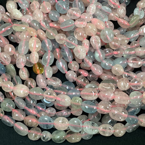Morganite Beryl 6-8mm nuggets natural gemstone pebble beads 15.5" strand - Oz Beads 