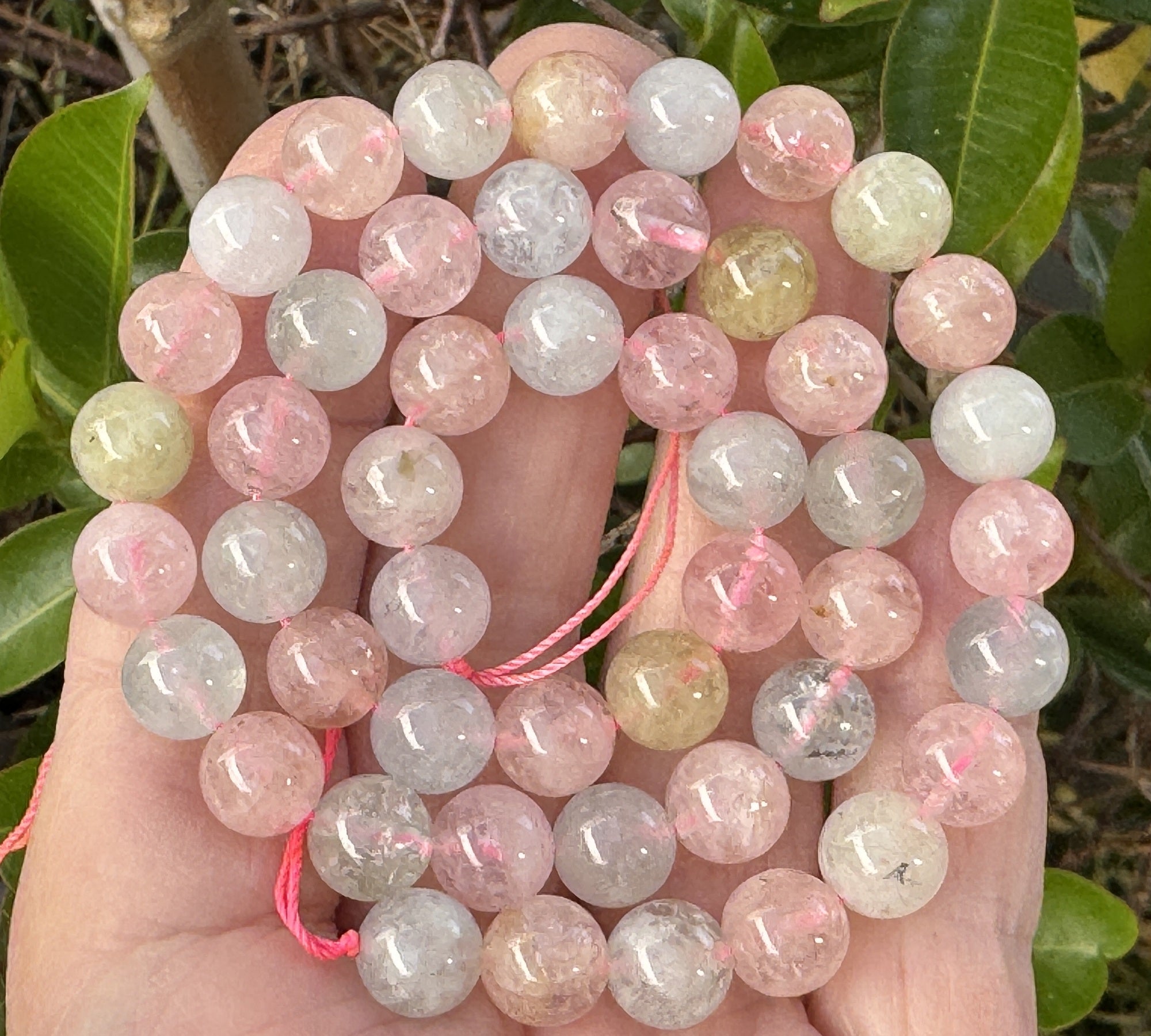 Morganite Beryl 6mm round natural gemstone beads 16" strand - Oz Beads 