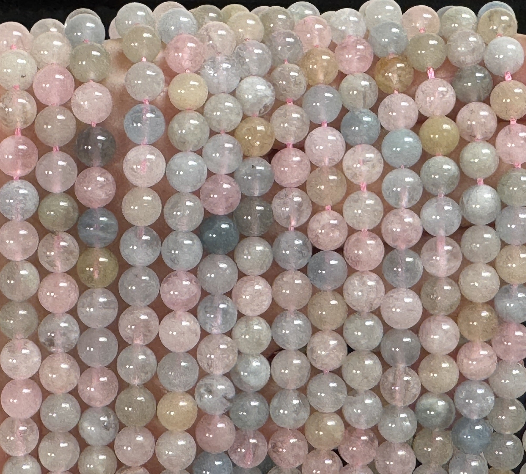 Morganite Beryl 6mm round natural gemstone beads 16" strand - Oz Beads 