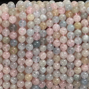 Morganite Beryl 6mm round natural gemstone beads 16" strand - Oz Beads 