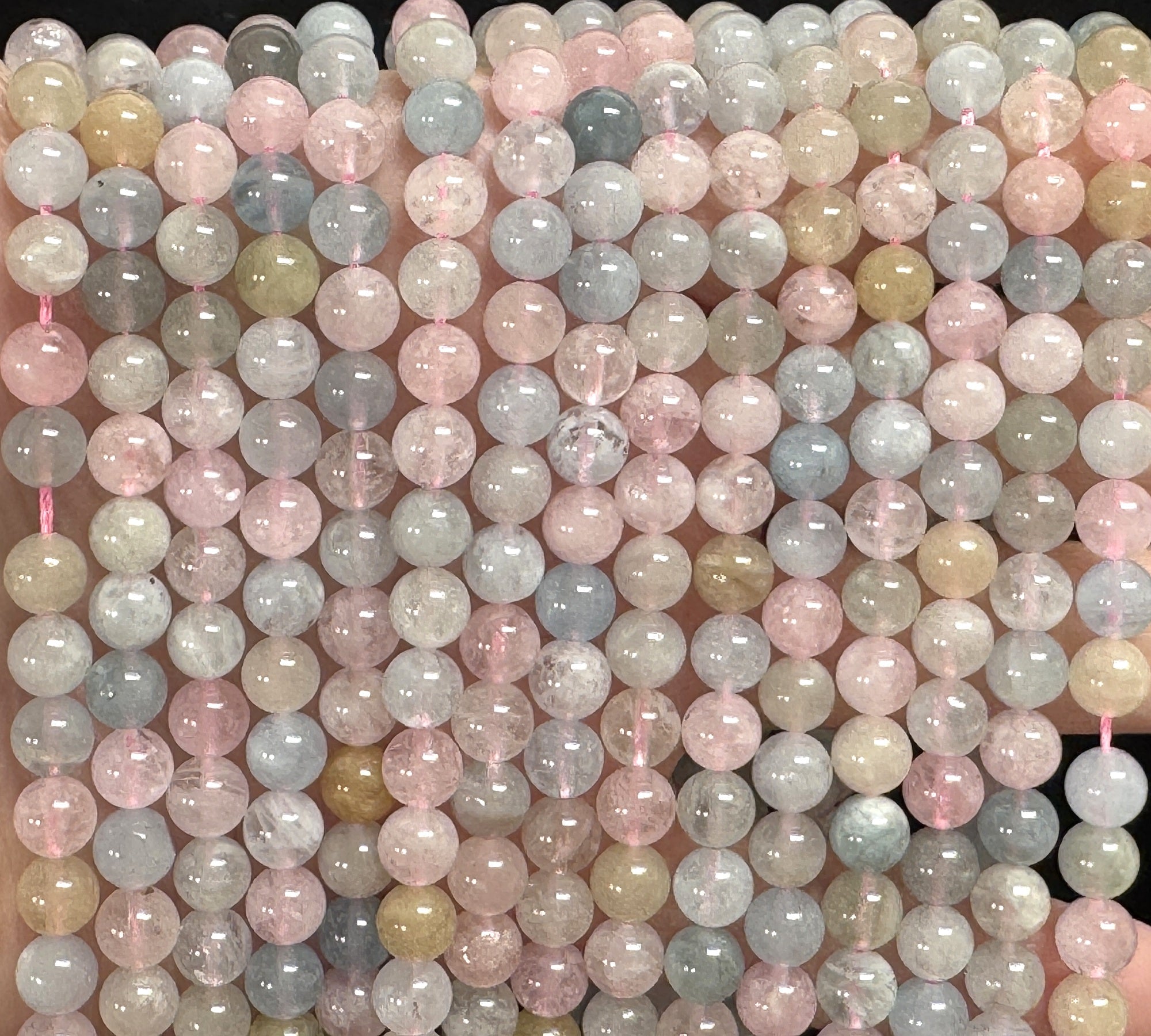 Morganite Beryl 6mm round natural gemstone beads 16" strand - Oz Beads 