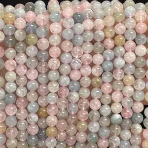 Morganite Beryl 6mm round natural gemstone beads 16" strand - Oz Beads 