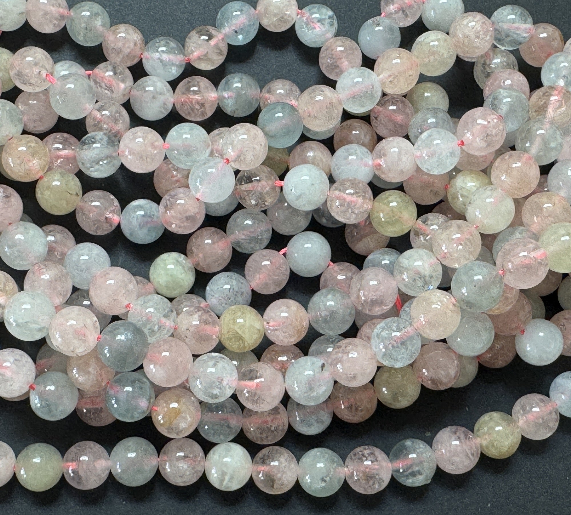 Morganite Beryl 8mm round beads natural gemstone beads 40cm strand - Oz Beads 