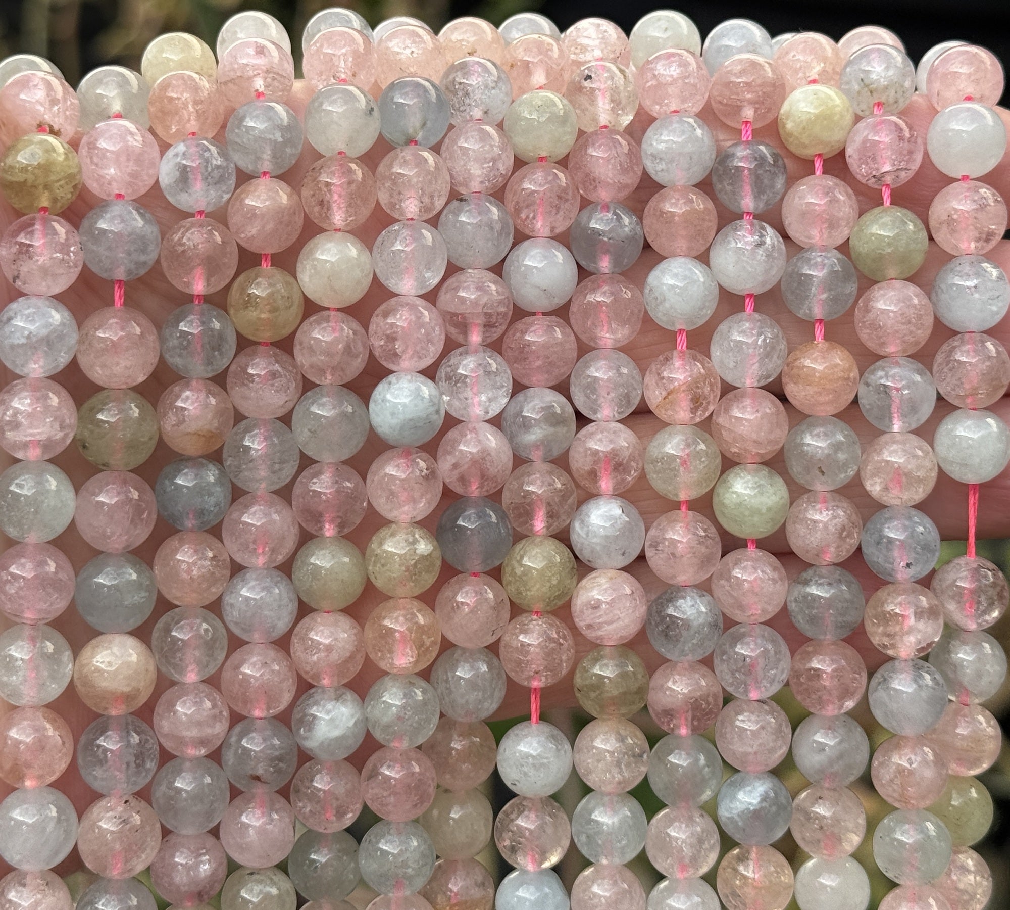 Morganite Beryl 8mm round beads natural gemstone beads 40cm strand - Oz Beads 