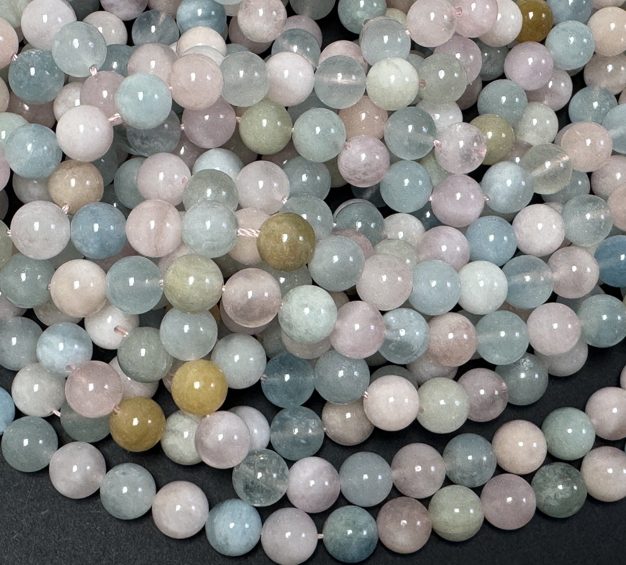 Morganite Beryl 8mm round natural gemstone beads 15.5" strand - Oz Beads 