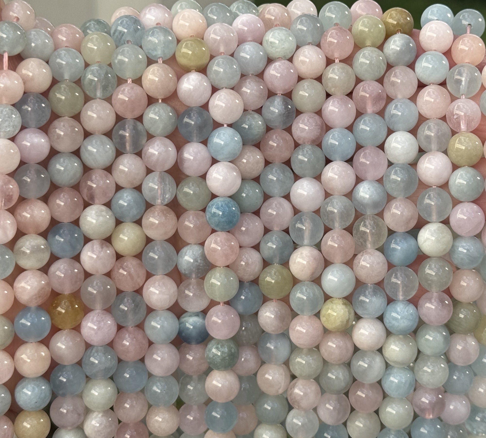 Morganite Beryl 8mm round natural gemstone beads 15.5" strand - Oz Beads 