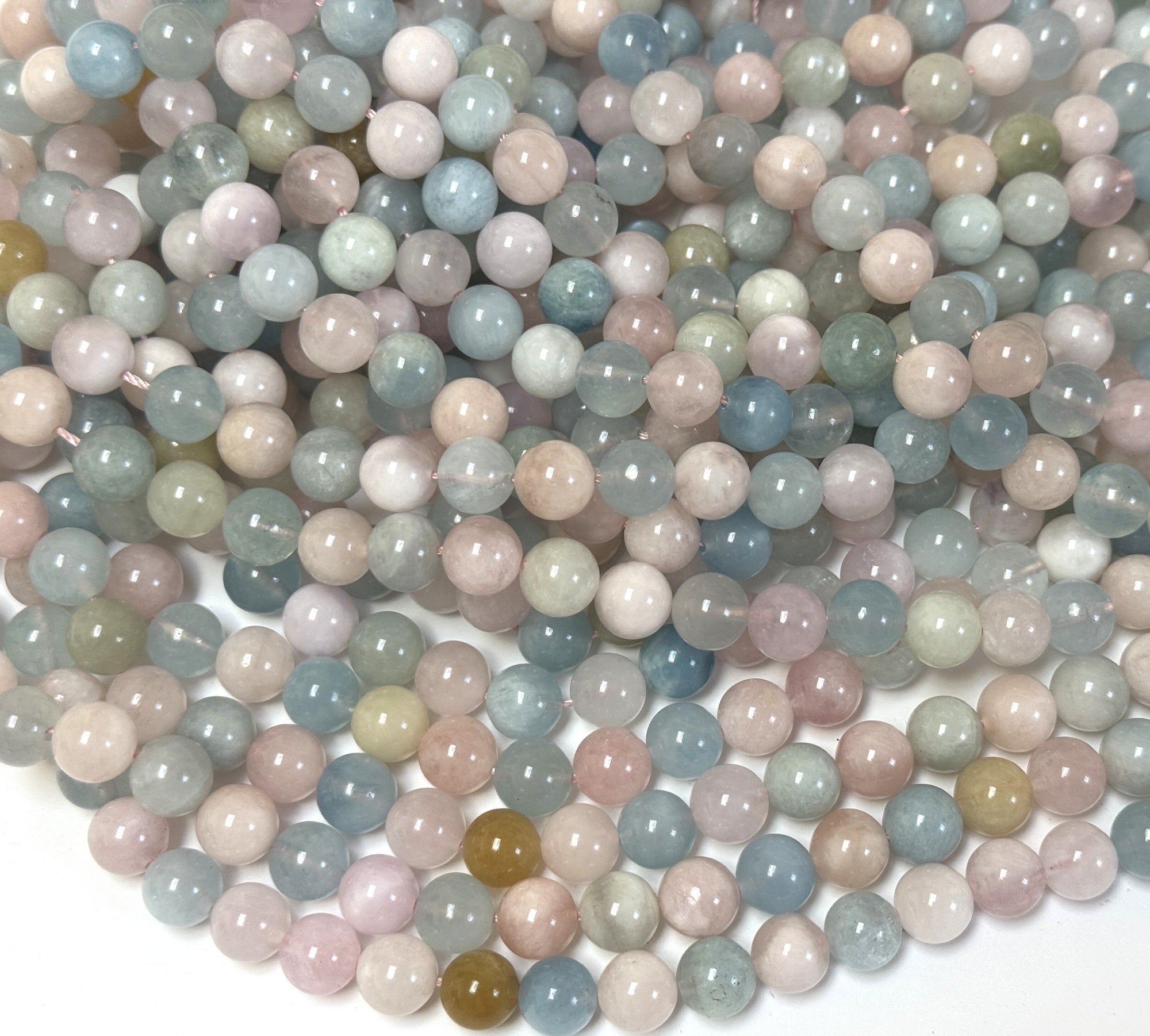 Morganite Beryl 8mm round natural gemstone beads 15.5" strand - Oz Beads 