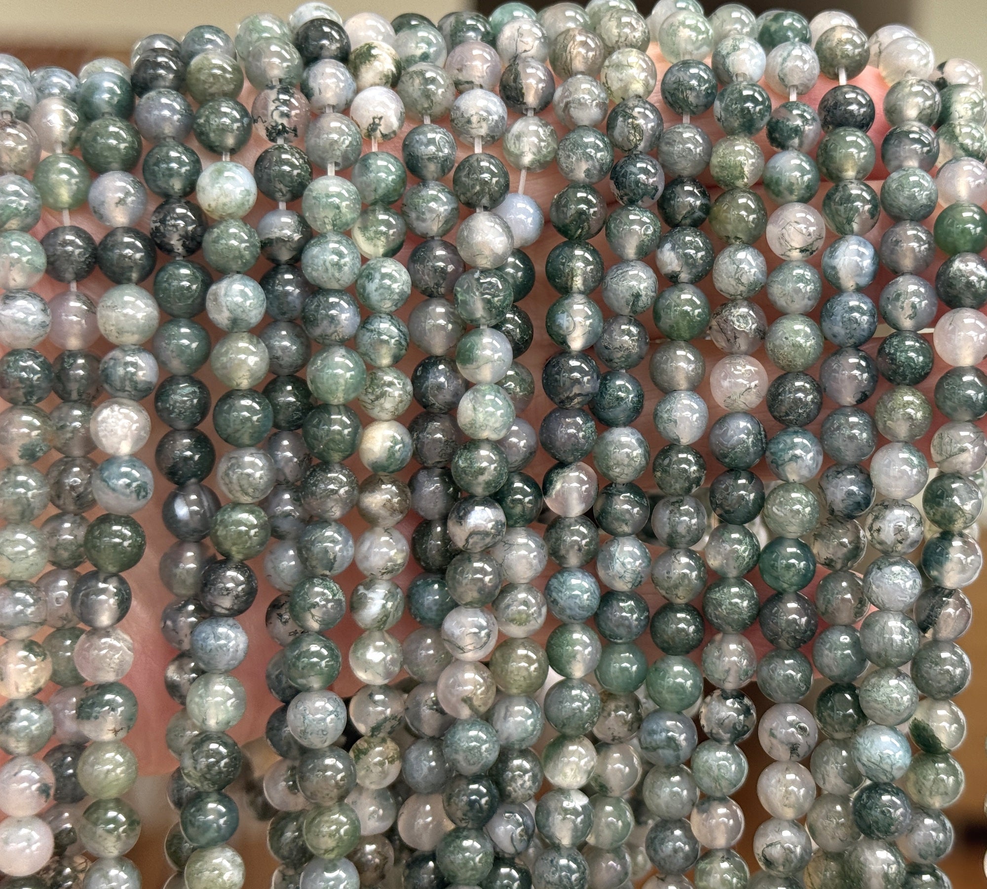 Moss Agate 6mm round natural gemstone beads 15.5" strand - Oz Beads 