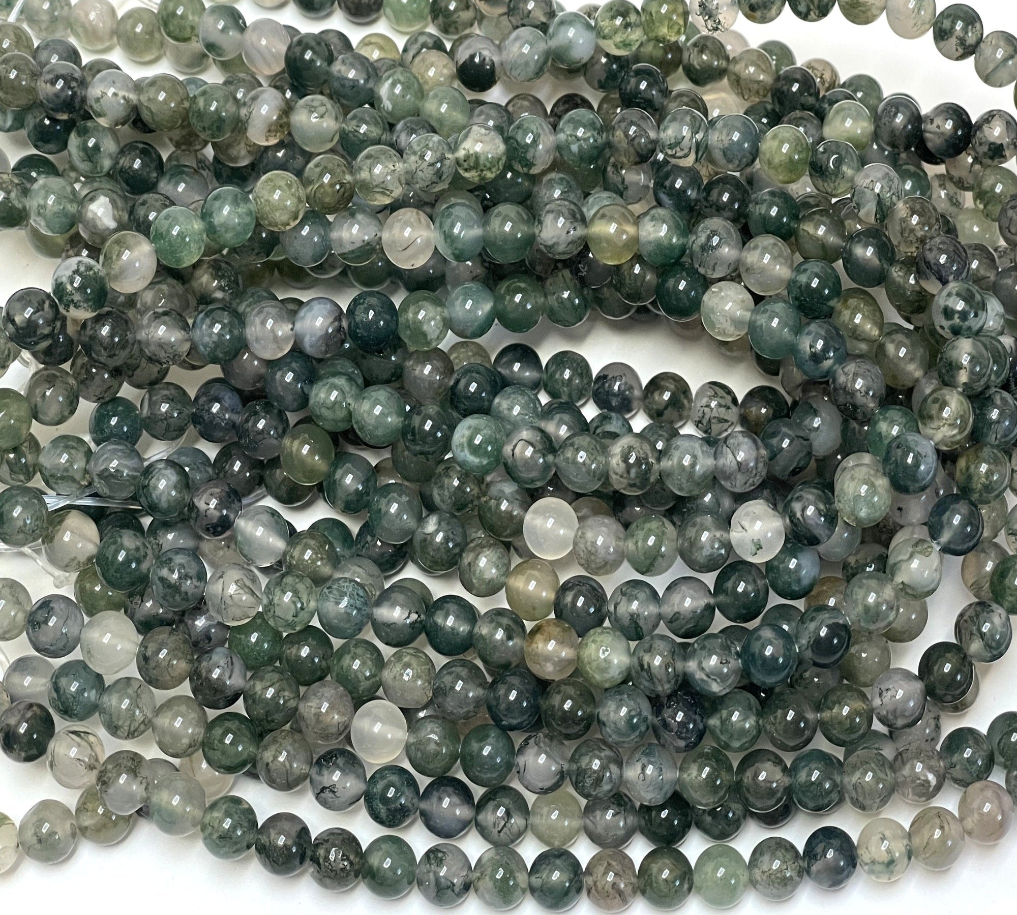 Moss Agate 6mm round natural gemstone beads 15.5" strand - Oz Beads 