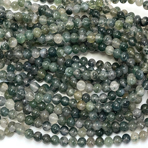 Moss Agate 6mm round natural gemstone beads 15.5" strand - Oz Beads 