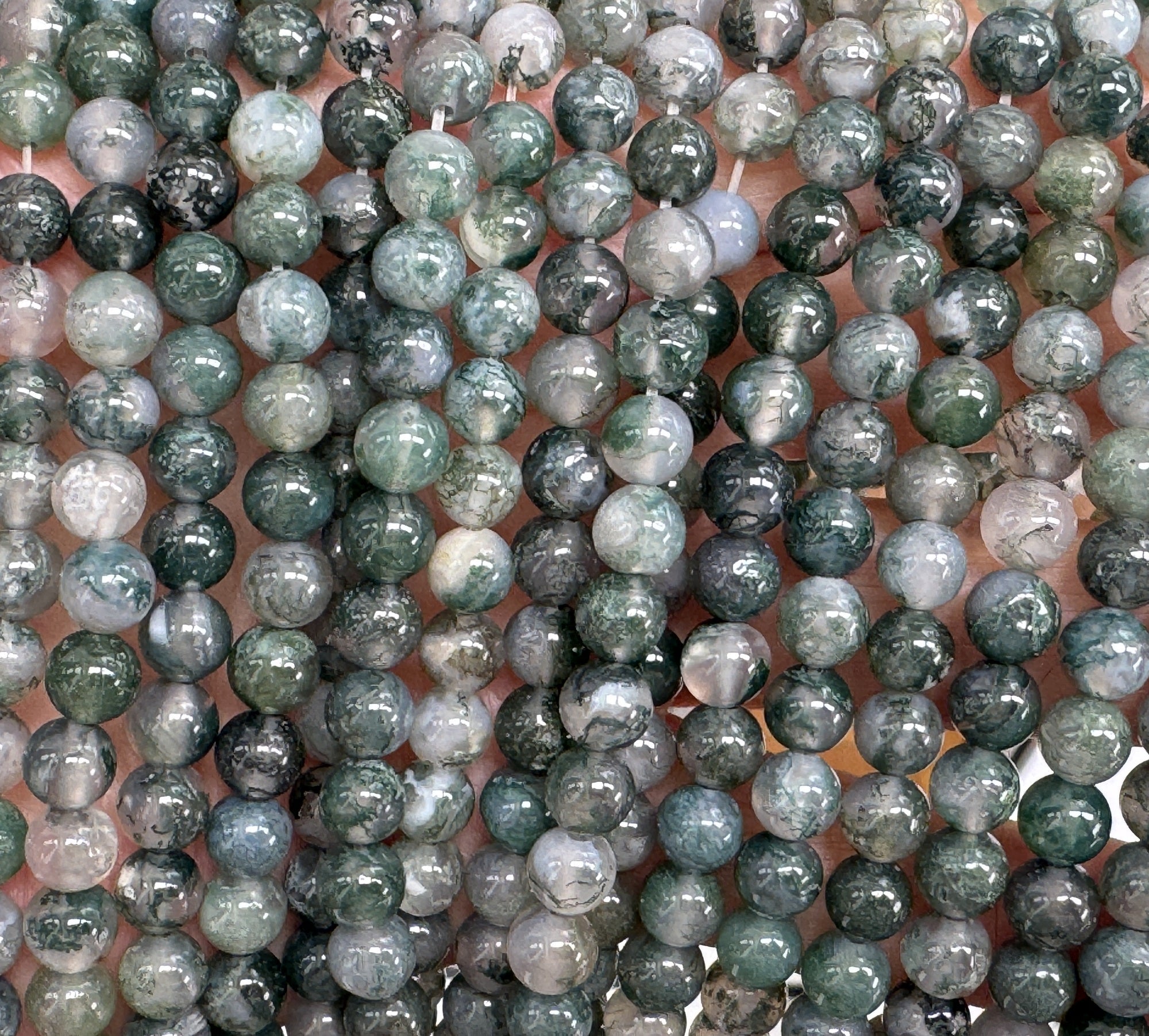 Moss Agate 6mm round natural gemstone beads 15.5" strand - Oz Beads 