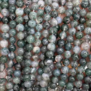 Moss Agate 6mm round natural gemstone beads 15.5" strand - Oz Beads 