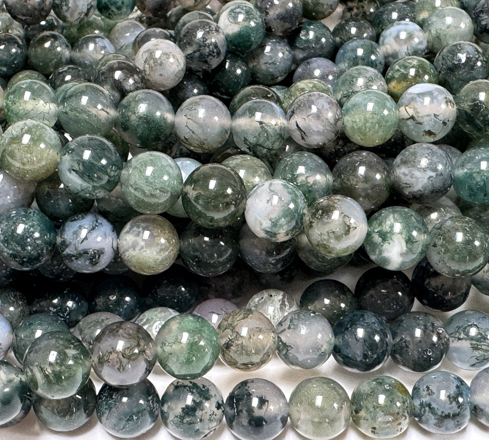 Moss Agate 8mm round natural gemstone beads 15.5" strand - Oz Beads 