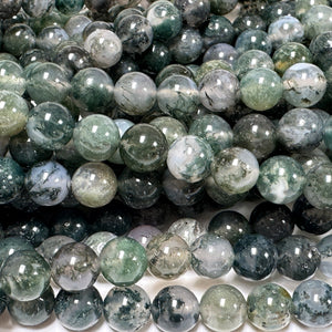 Moss Agate 8mm round natural gemstone beads 15.5" strand - Oz Beads 