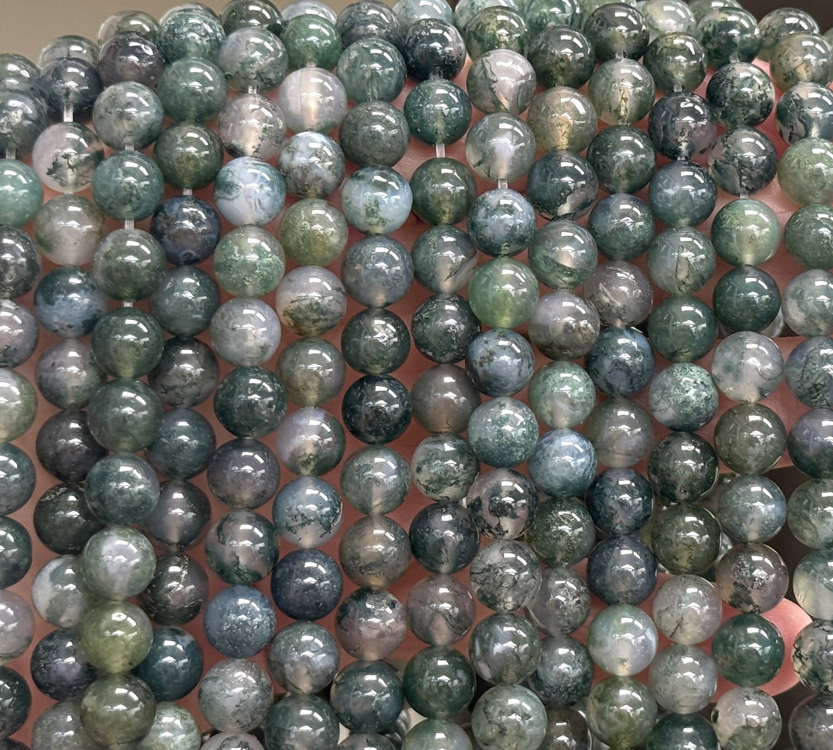 Moss Agate 8mm round natural gemstone beads 15.5" strand - Oz Beads 