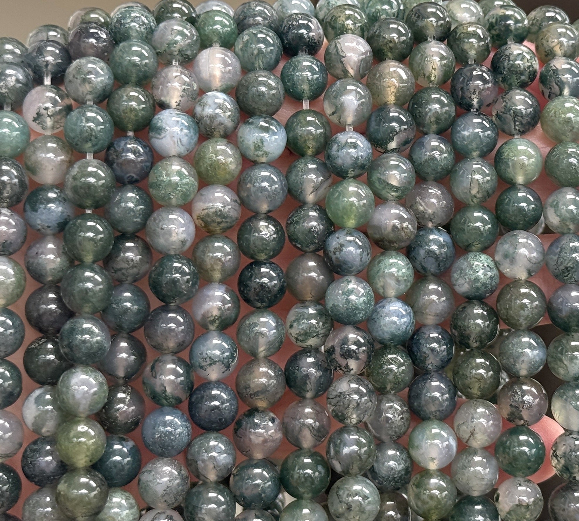 Moss Agate 8mm round natural gemstone beads 15.5" strand - Oz Beads 