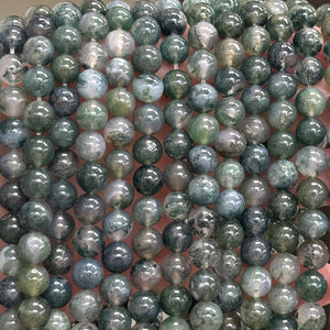 Moss Agate 8mm round natural gemstone beads 15.5" strand - Oz Beads 