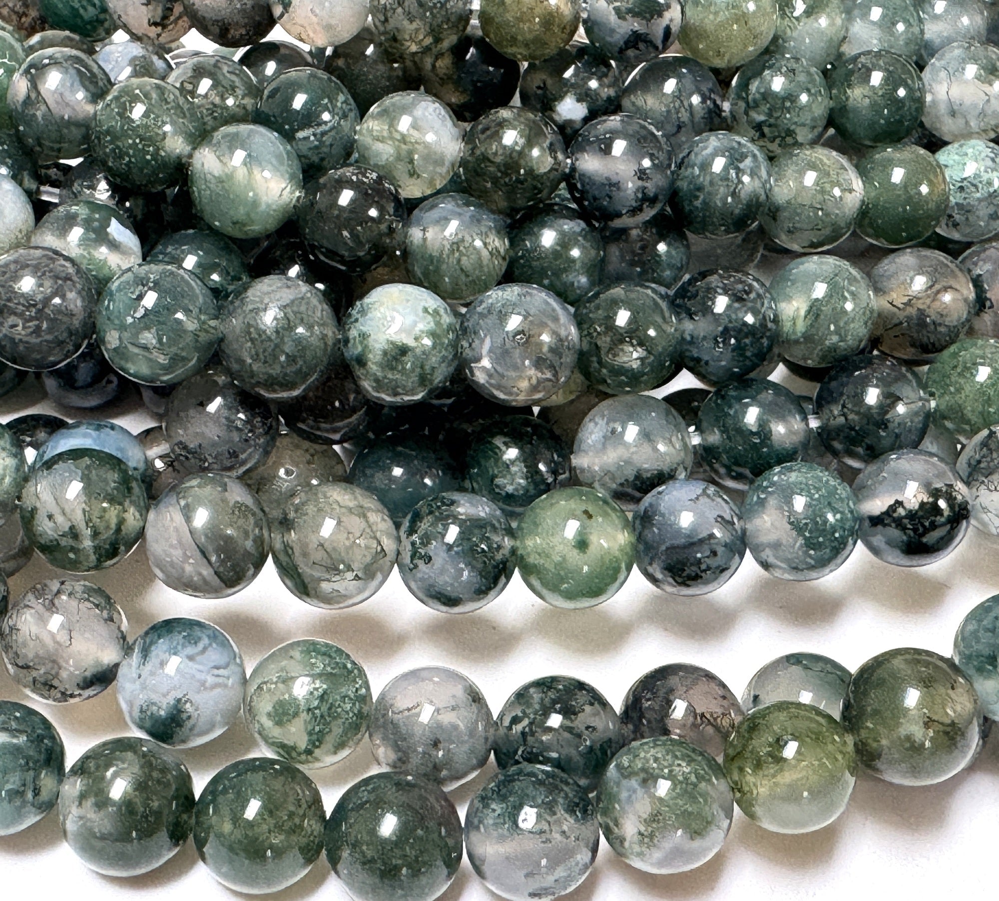 Moss Agate 8mm round natural gemstone beads 15.5" strand - Oz Beads 