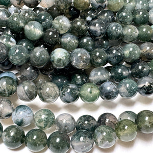 Moss Agate 8mm round natural gemstone beads 15.5" strand - Oz Beads 