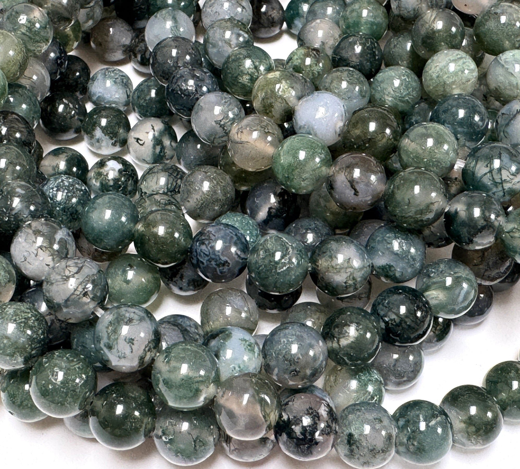 Moss Agate 8mm round natural gemstone beads 15.5" strand - Oz Beads 