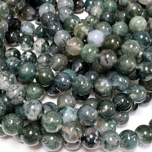 Moss Agate 8mm round natural gemstone beads 15.5" strand - Oz Beads 
