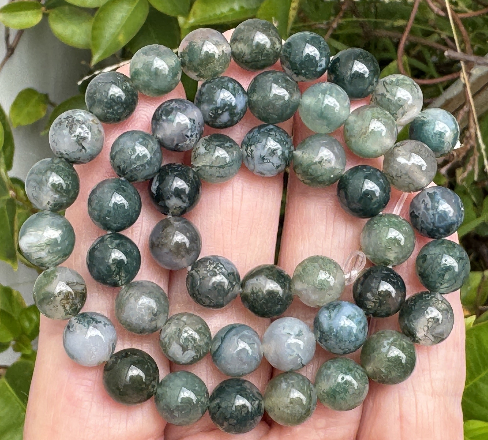 Moss Agate 8mm round natural gemstone beads 15.5" strand - Oz Beads 