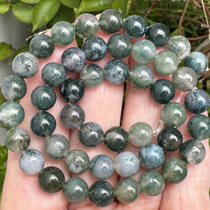 Moss Agate 8mm round natural gemstone beads 15.5" strand - Oz Beads 