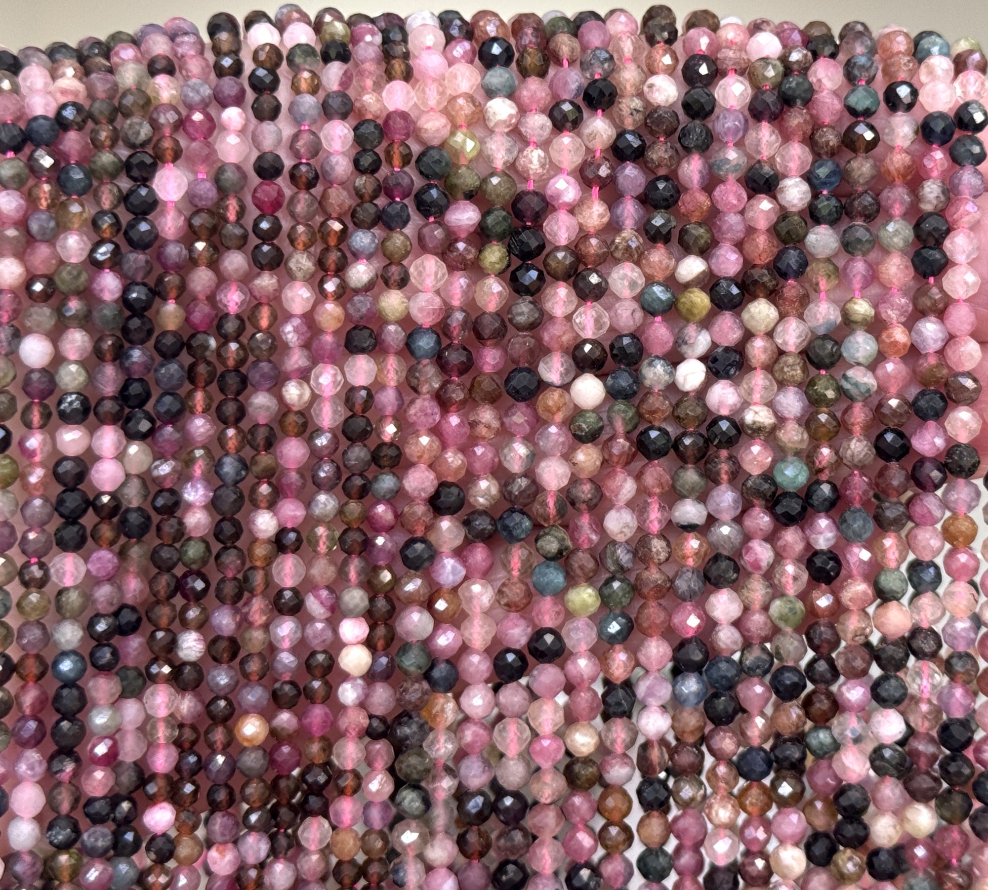 Multi-colour Tourmaline 3mm 4mm faceted round natural gemstone beads 15.5" strand - Oz Beads 