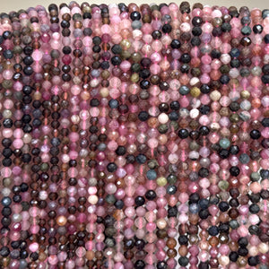 Multi-colour Tourmaline 3mm 4mm faceted round natural gemstone beads 15.5" strand - Oz Beads 
