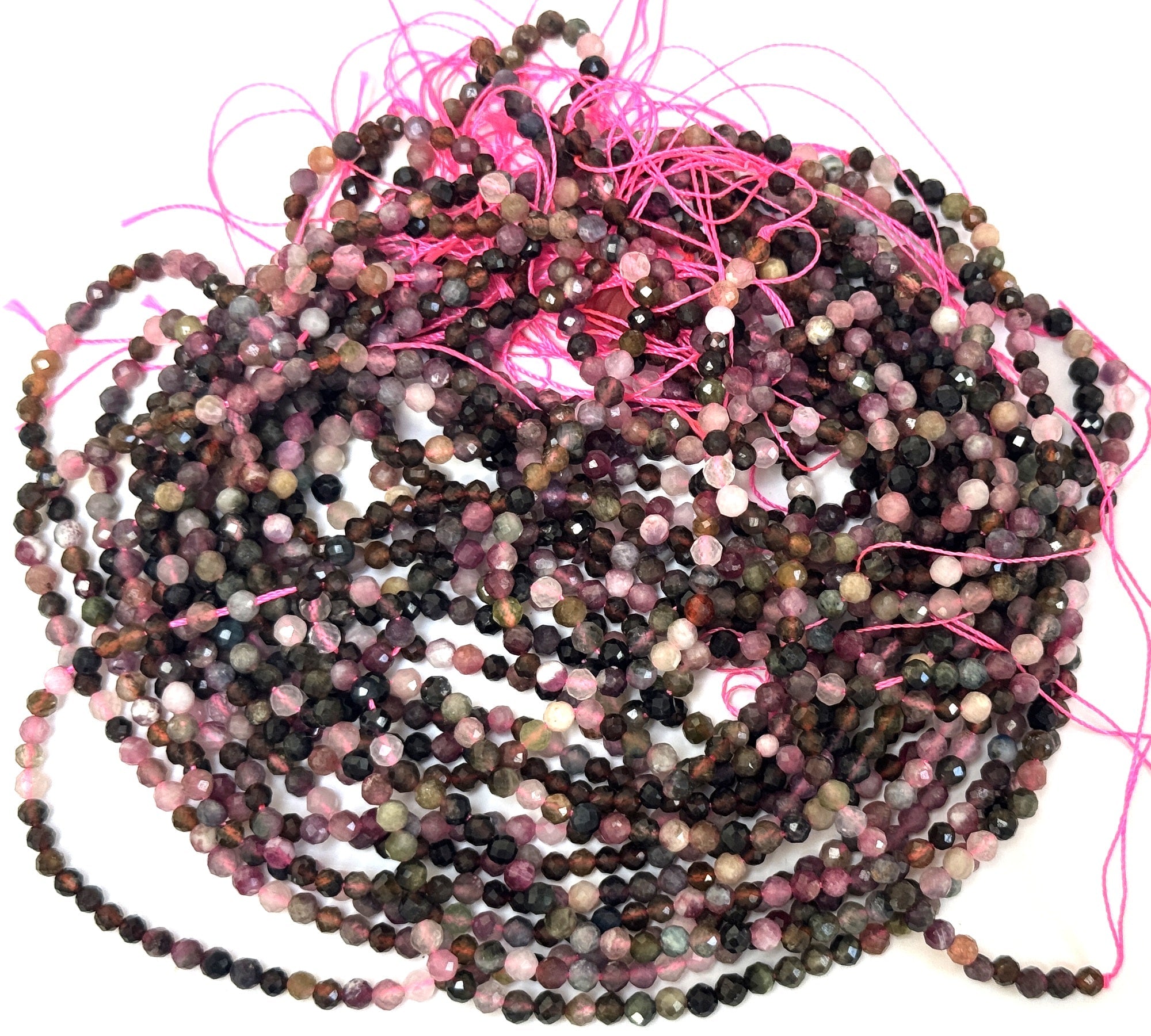 Multi-colour Tourmaline 3mm 4mm faceted round natural gemstone beads 15.5" strand - Oz Beads 