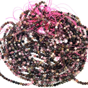 Multi-colour Tourmaline 3mm 4mm faceted round natural gemstone beads 15.5" strand - Oz Beads 