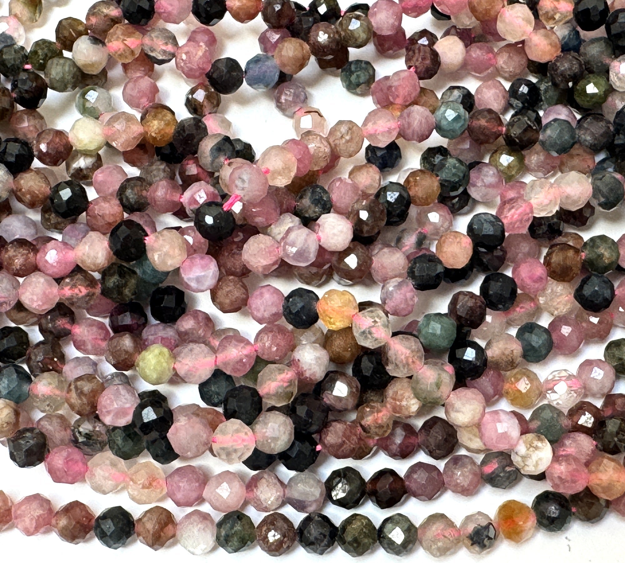 Multi-colour Tourmaline 3mm 4mm faceted round natural gemstone beads 15.5" strand - Oz Beads 