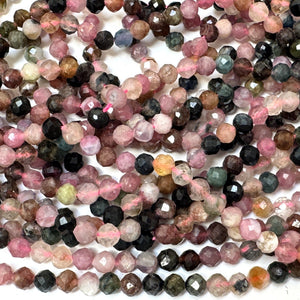 Multi-colour Tourmaline 3mm 4mm faceted round natural gemstone beads 15.5" strand - Oz Beads 