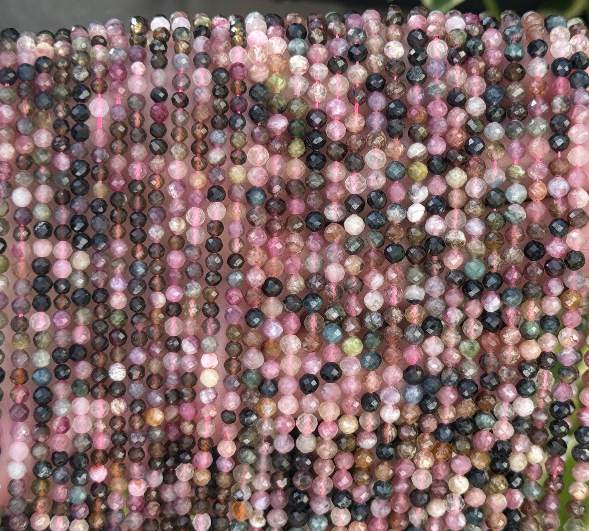 Multi-colour Tourmaline 3mm 4mm faceted round natural gemstone beads 15.5" strand - Oz Beads 