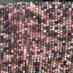 Multi-colour Tourmaline 3mm 4mm faceted round natural gemstone beads 15.5" strand - Oz Beads 