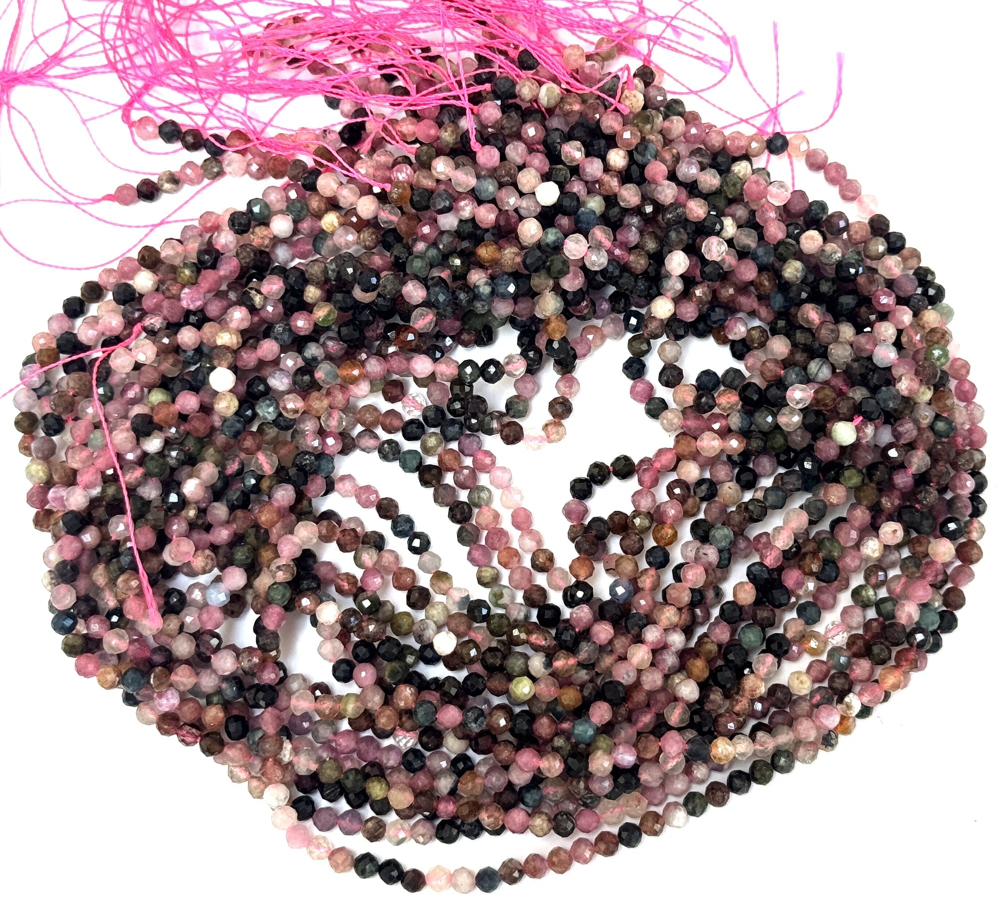 Multi-colour Tourmaline 3mm 4mm faceted round natural gemstone beads 15.5" strand - Oz Beads 