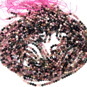 Multi-colour Tourmaline 3mm 4mm faceted round natural gemstone beads 15.5" strand - Oz Beads 