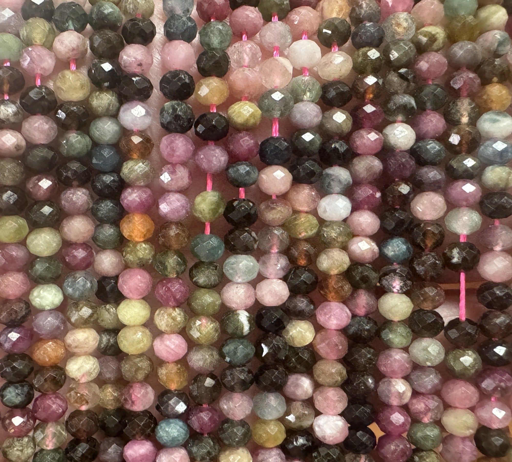 Multi-colour Tourmaline 3x4mm faceted rondelle natural gemstone beads 15.5" strand - Oz Beads 