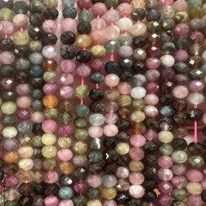 Multi-colour Tourmaline 3x4mm faceted rondelle natural gemstone beads 15.5" strand - Oz Beads 