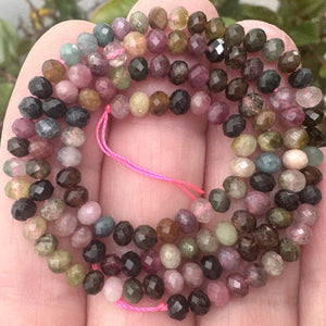 Multi-colour Tourmaline 3x4mm faceted rondelle natural gemstone beads 15.5" strand - Oz Beads 