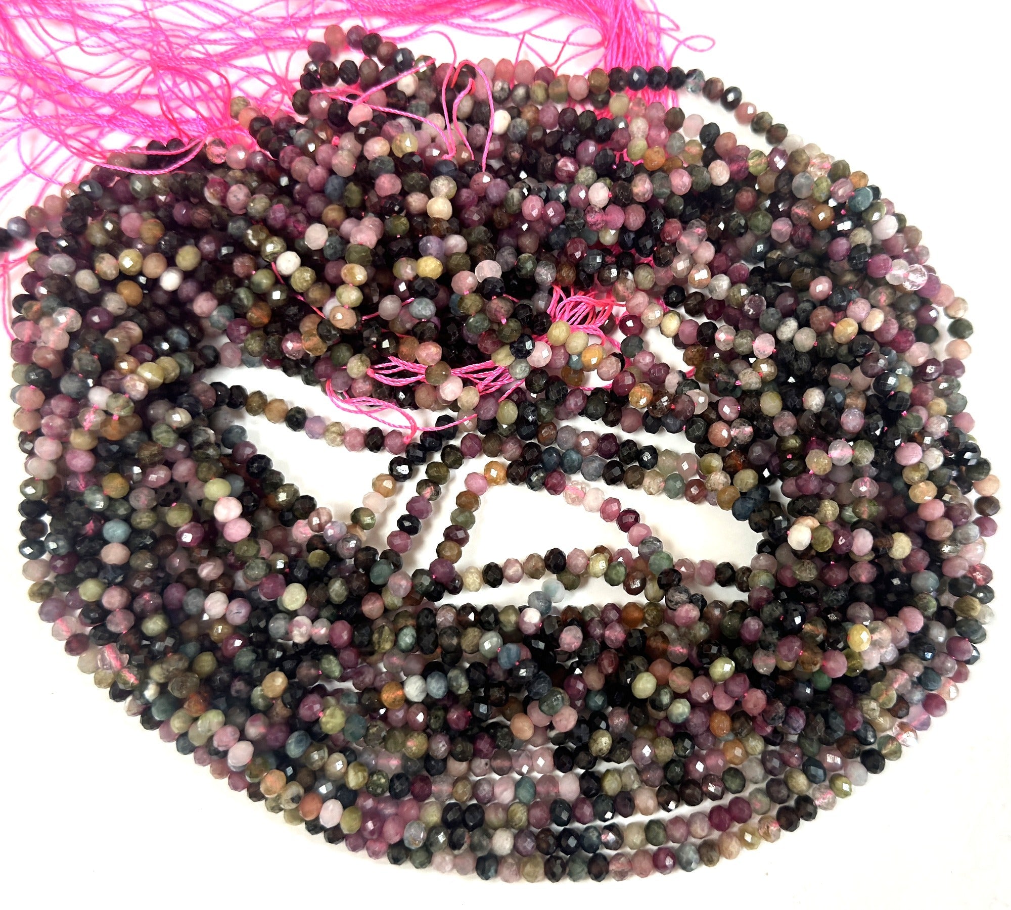 Multi-colour Tourmaline 3x4mm faceted rondelle natural gemstone beads 15.5" strand - Oz Beads 
