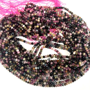 Multi-colour Tourmaline 3x4mm faceted rondelle natural gemstone beads 15.5" strand - Oz Beads 