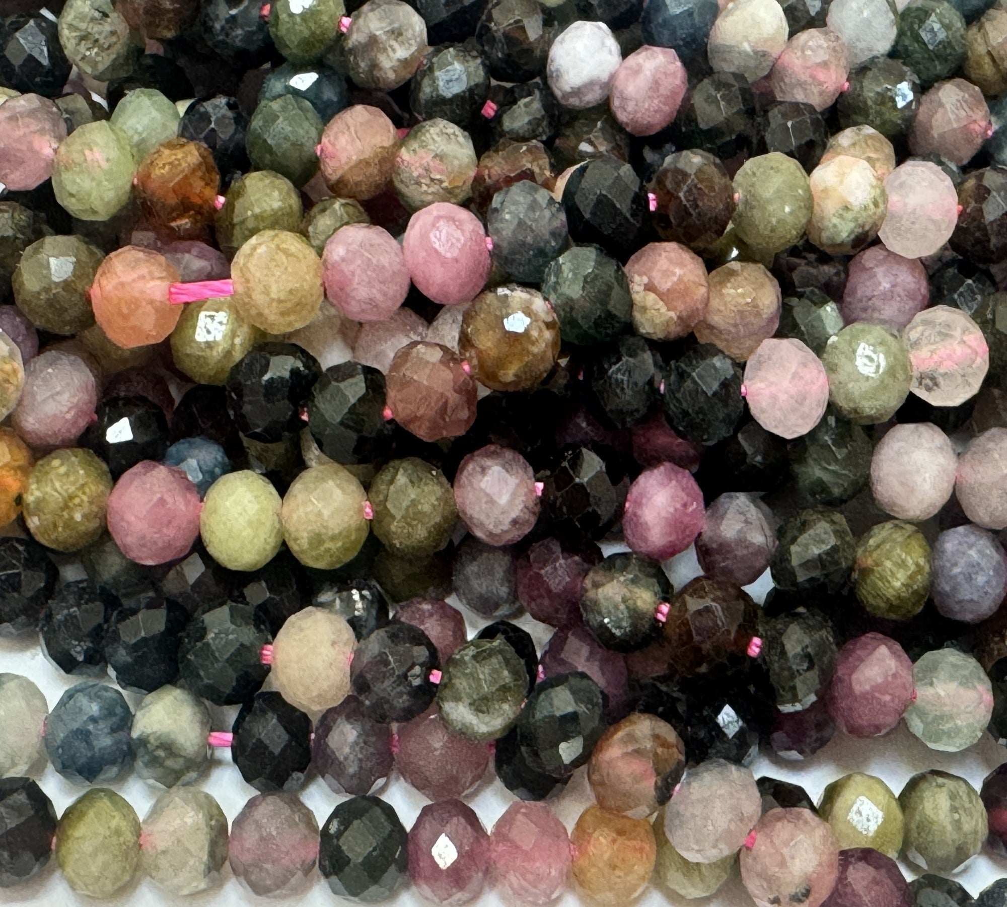 Multi-colour Tourmaline 3x4mm faceted rondelle natural gemstone beads 15.5" strand - Oz Beads 