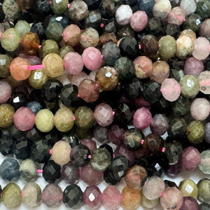 Multi-colour Tourmaline 3x4mm faceted rondelle natural gemstone beads 15.5" strand - Oz Beads 