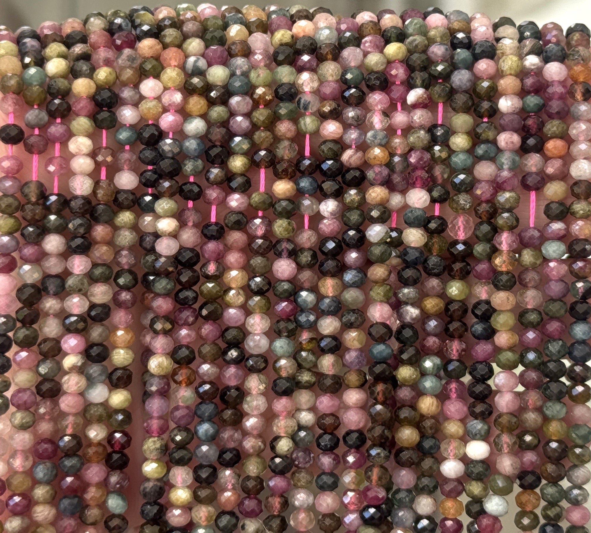 Multi-colour Tourmaline 3x4mm faceted rondelle natural gemstone beads 15.5" strand - Oz Beads 