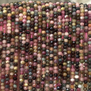 Multi-colour Tourmaline 3x4mm faceted rondelle natural gemstone beads 15.5" strand - Oz Beads 