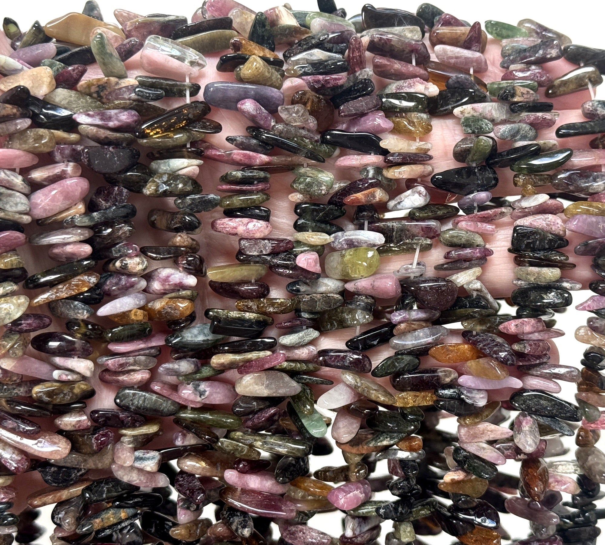 Multi Colour Tourmaline top drilled tooth stick chip beads 39cm strand - Oz Beads 