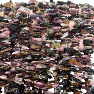 Multi Colour Tourmaline top drilled tooth stick chip beads 39cm strand - Oz Beads 